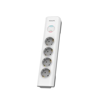 Philips 4-Outlet Surge Protector Power Strip, 2m Cord, 16A, White