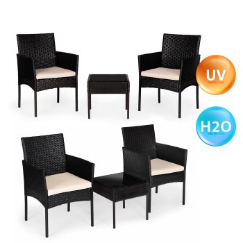 Polyrattan Garden Furniture Bistro Set MultiGarden for 2 Persons, Black