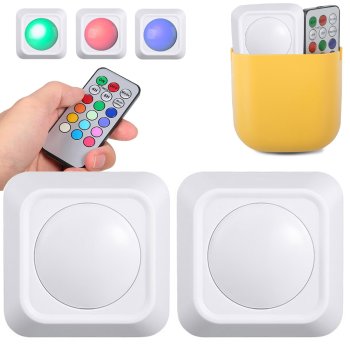 Bezvadu RGB LED nakts lampas ar tālvadību – 2 gab.