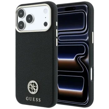 Guess Grained Round Strass Logo MagSafe Case for iPhone 18 Pro / 17 Pro, Black