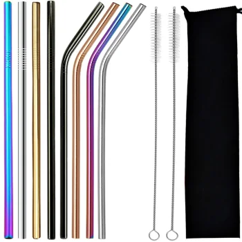 Reusable Metal Straws with Cleaning Brushes, 8 pcs, 0.8cm
