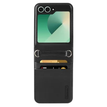 Samsung Galaxy Z Flip 6 ( SM-F741B/DS ) HANMAN Mill Series PU Leather Phone Cover Case, Black