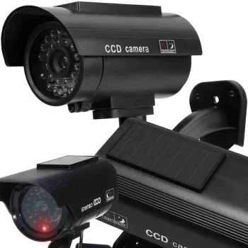 Dummy Security Camera with LED and Solar Panel, Black
