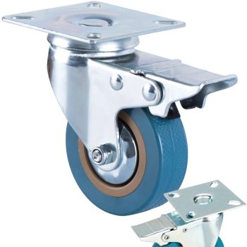 Swivel Caster Wheel 100mm with Brake, 4 Inch Rubber Wheel for Trolleys, blue