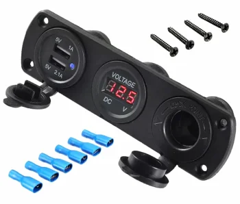 Waterproof 12V Cigarette Lighter Socket with 2x USB and Voltmeter PLS37