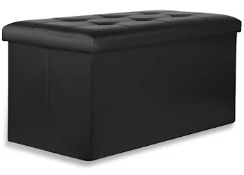 Quilted Storage Ottoman Bench 80x40 cm Folding Seat, Black