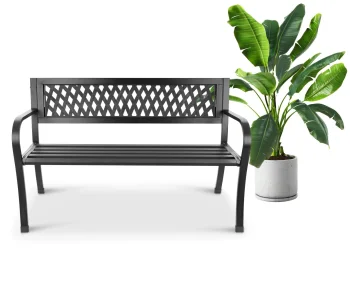 Metal Garden Bench with Openwork Backrest for Patio Terrace, Black