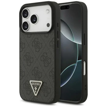 Guess Leather 4G Triangle Strass MagSafe Case for iPhone 18 Pro / 17 Pro, Black