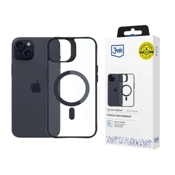 3mk iPhone 15 Plus Case Satin Armor MagCase with MagSafe, Clear with Black Frame