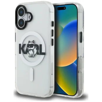 Dėklas Karl Lagerfeld iPhone 16 IML Choupette Head Sketch MagSafe, skaidrus
