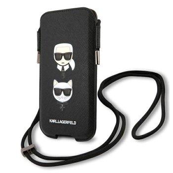 Karl Lagerfeld Saffiano Ikonik Karl & Choupette Head 6.7" Phone Bag - Black