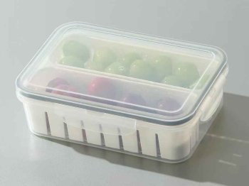 Fridge Organizer with 2 Drainer Baskets Food Storage Container, Clear