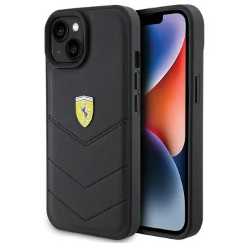 Ferrari iPhone 15 Case Quilted Metal Logo, Black