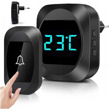 Waterproof Wireless Doorbell with Clock and Thermometer, 200m Range