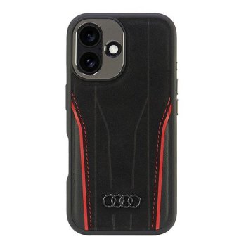 Audi Genuine Leather MagSafe Case for iPhone 16, Black/Red
