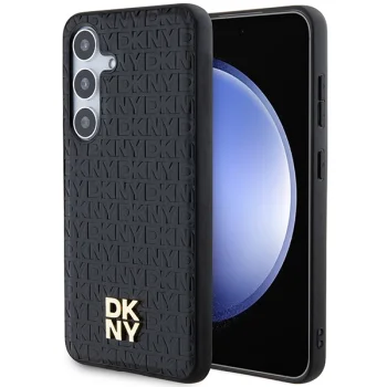 DKNY Samsung Galaxy S24 Case Leather Pattern Metal Logo MagSafe, Black