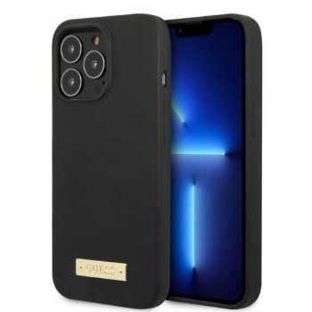 Apple iPhone 13 Pro Max 6.7'' Guess Silicone Logo Plate MagSafe Case Cover (GUHMP13XSPLK), Black