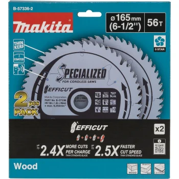 Makita B-57336-2 EFFICUT Circular Saw Blade Set 165x20 mm 56T, 2-Piece