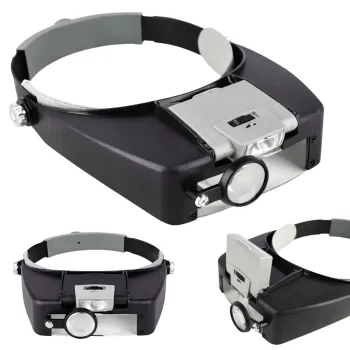 Headband Magnifier with 2 LED Light, 2x 8x Magnification, Black/Gray