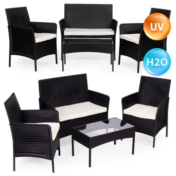 4-Seater Rattan Effect Garden Furniture Set MultiGarden, Black