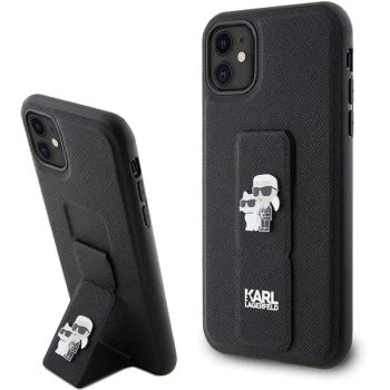 Karl Lagerfeld iPhone 11 Case Gripstand Saffiano Karl & Choupette, Black