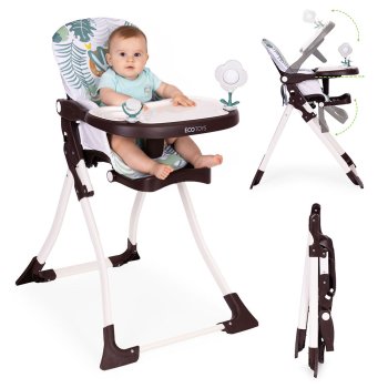 ECOTOYS Foldable Baby High Chair with Adjustable Tray and Interactive Toys