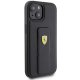 Ferrari iPhone 15 Case Grip Stand Metal Logo, Black