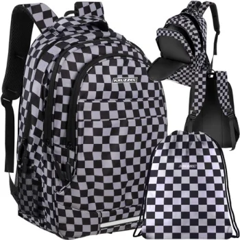 Kruzzel 24530 School Backpack 22L with Shoe Bag, Checkered