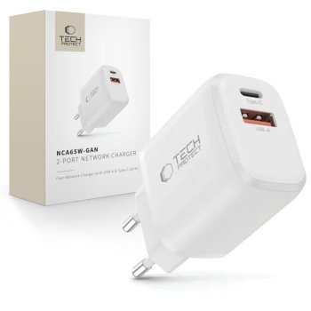 Tech-Protect NCA65W-GAN 65W 2-Port Wall Charger, White