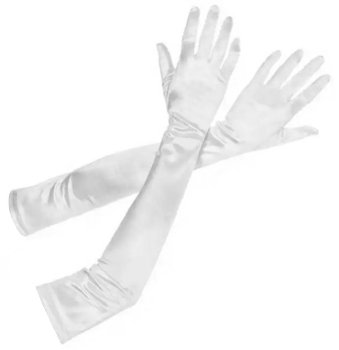 Long Evening Gloves Satin Retro Style for Women, White