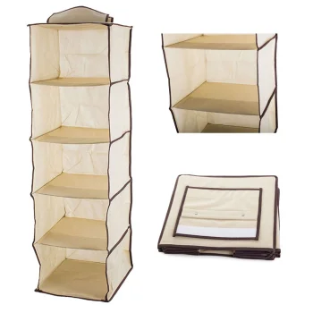 Hanging Closet Organizer with 5 Shelves 100cm Beige