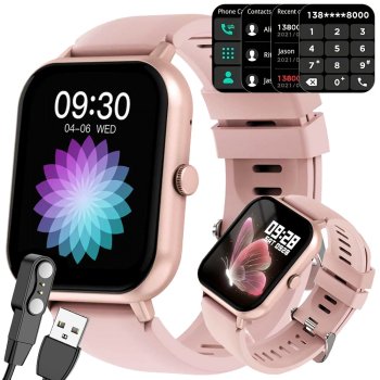 Unisex Sports Smartwatch with Bluetooth Calling, Silicone Strap, Pink