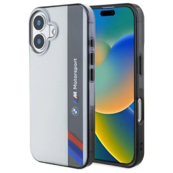 BMW iPhone 16 Case Motorsport IML Vertical Stripe, Gray