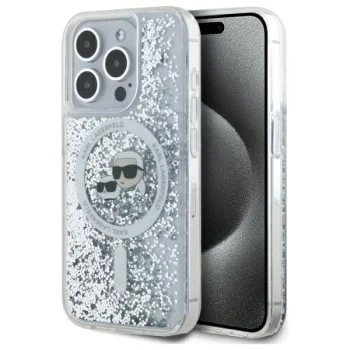 Karl Lagerfeld iPhone 15 Pro Max Case Liquid Glitter Karl & Choupette, Clear
