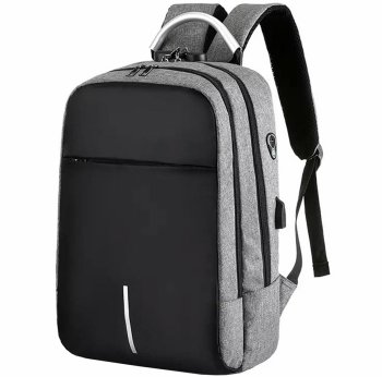 Waterproof anti-theft laptop backpack with USB A, grey-black
