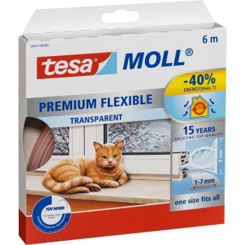 Tesa Moll Premium Flexible Silicone Sealing Tape, 6m x 9mm, Transparent