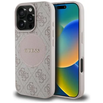 Guess 4G Circle Classic Logo MagSafe Case for iPhone 16 Pro, Pink