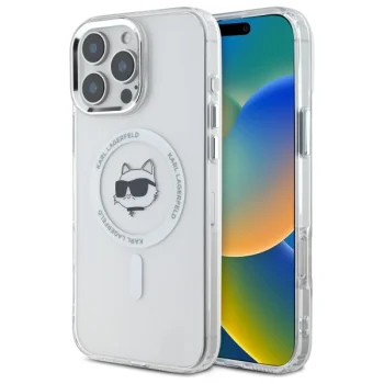 Apple iPhone 16 Pro 6.3'' Karl Lagerfeld IML Metal Choupette Head MagSafe Cover Case, White