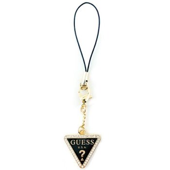 Guess Phone Strap Triangle Diamond Charm with Rhinestones, Gold/Black