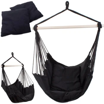 Brazilian Hanging Hammock Chair with 2 Cushions, Black