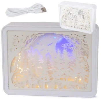 3D Paper Cutout Night Light with USB, White