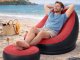 Inflatable Lounge Chair with Ottoman, Comfortable Blow Up Chair for Patio and Beach, Red