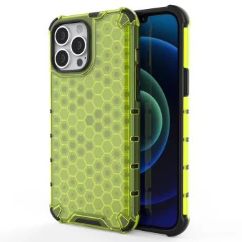 Dėklas iPhone 13 Pro Max su Honeycomb dizainu ir TPU rėmeliu, žalias