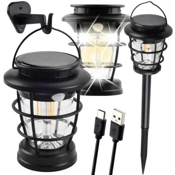 LED saulės energijos žibintas su judesio ir sutemų jutikliu, juodas