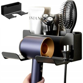 Wall Mount Hair Dryer Holder Bathroom Shelf Organizer, Black