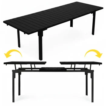 MultiGarden Extendable Garden Table 180-240 cm, Up to 12 Persons, Steel/HDPE, Black