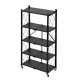 ModernHome Folding Steel Shelving Unit on Wheels, 5 Shelves, Black