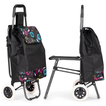 Shopping Cart with Seat for Seniors ModernHome 30L Grocery Trolley with Large Wheels, Gray