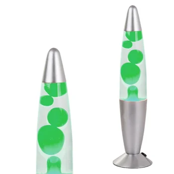 Lava Lamp with Wax, Silver with Green Wax, 34.5 cm