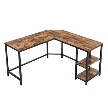 Leobert Corner Computer Desk with Two Shelves, Brown